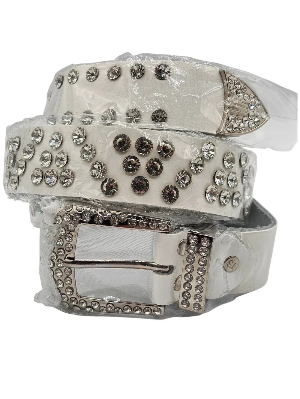 Women's White Western Rhinestone Belt